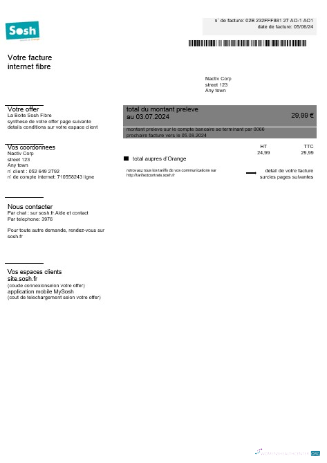 Download France Sosh business utility bill Word and PDF template1 Photoshop template